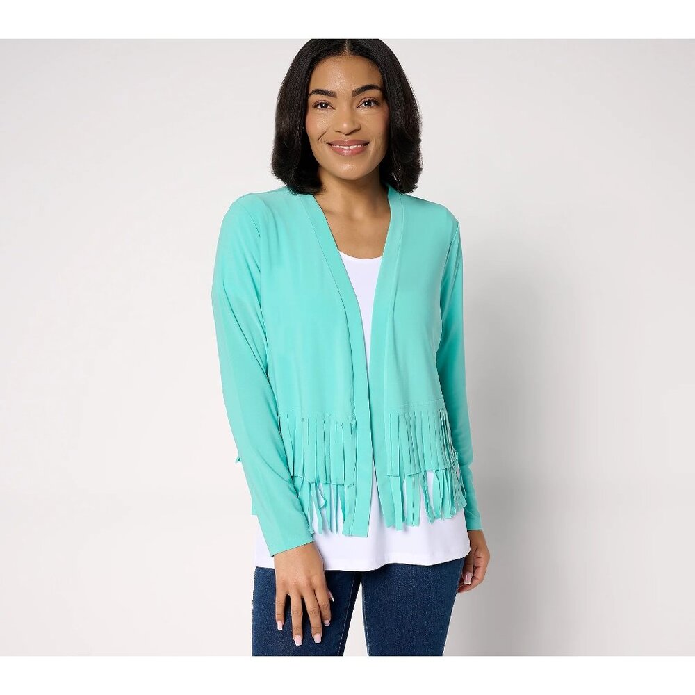 Attitudes by Renee Cardigan Plus Size 2X Como Jersey Knit Fringe Turquoise NEW